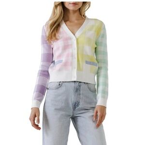English Factory Pastel Checkered Cardigan Size S